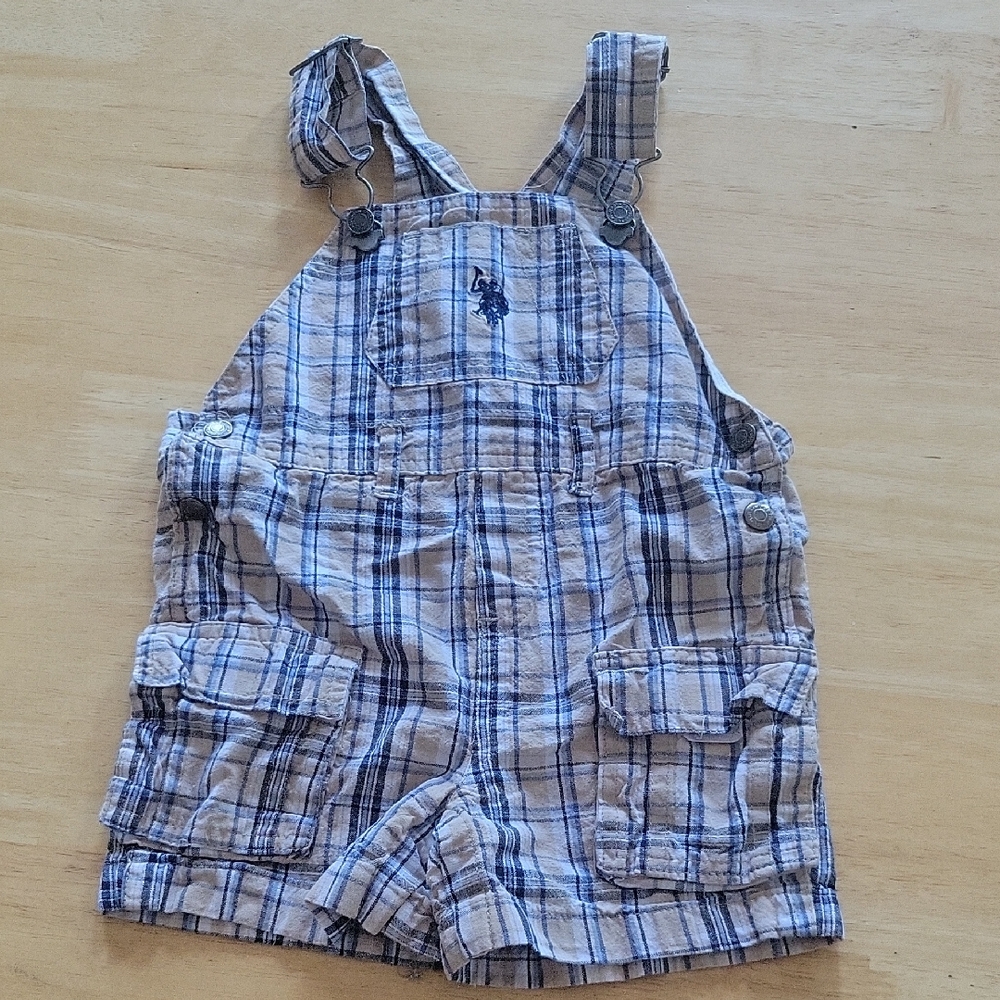 US Polo Assn 18 MTHS Plaid Kids Overalls GUC